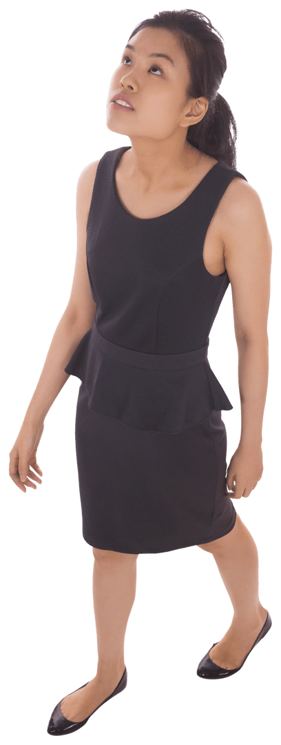 Transparent Photo of Businesswoman Looking Up While Walking Forward