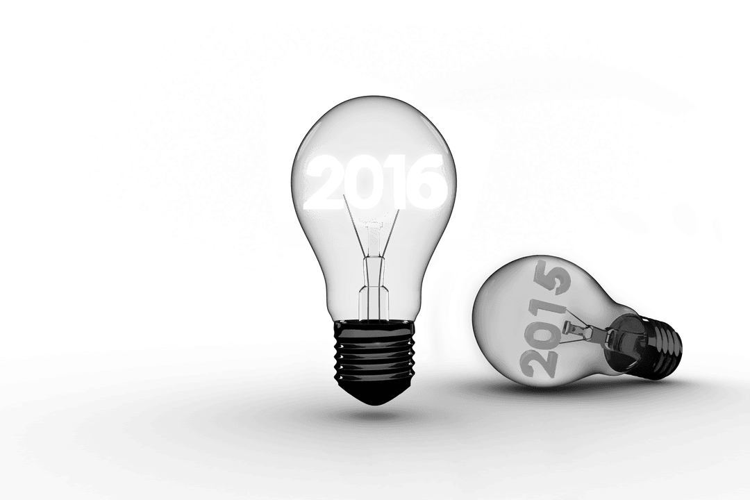 Transparent Light Bulbs with 2015 and 2016 for New Year Concepts