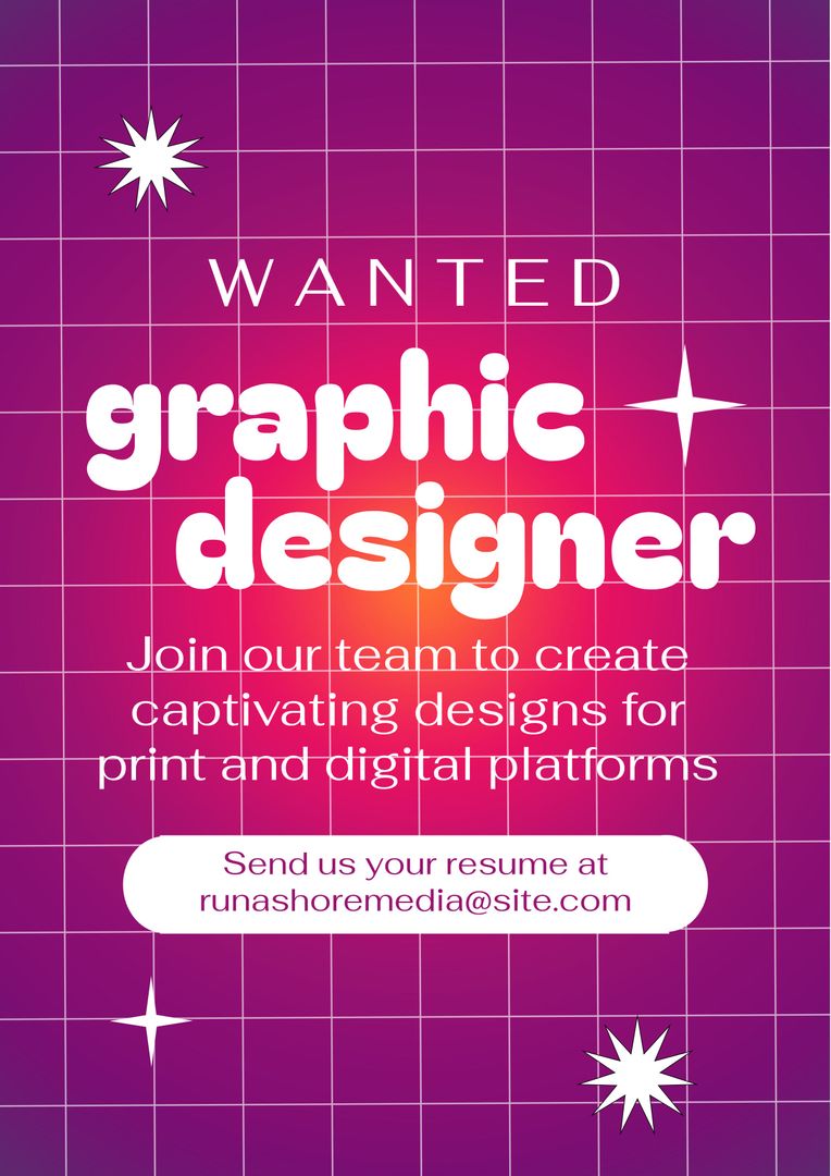 Job Advertisement for Graphic Designer on Vibrant Pink Background with Star Elements - Download Free Stock Templates Pikwizard.com