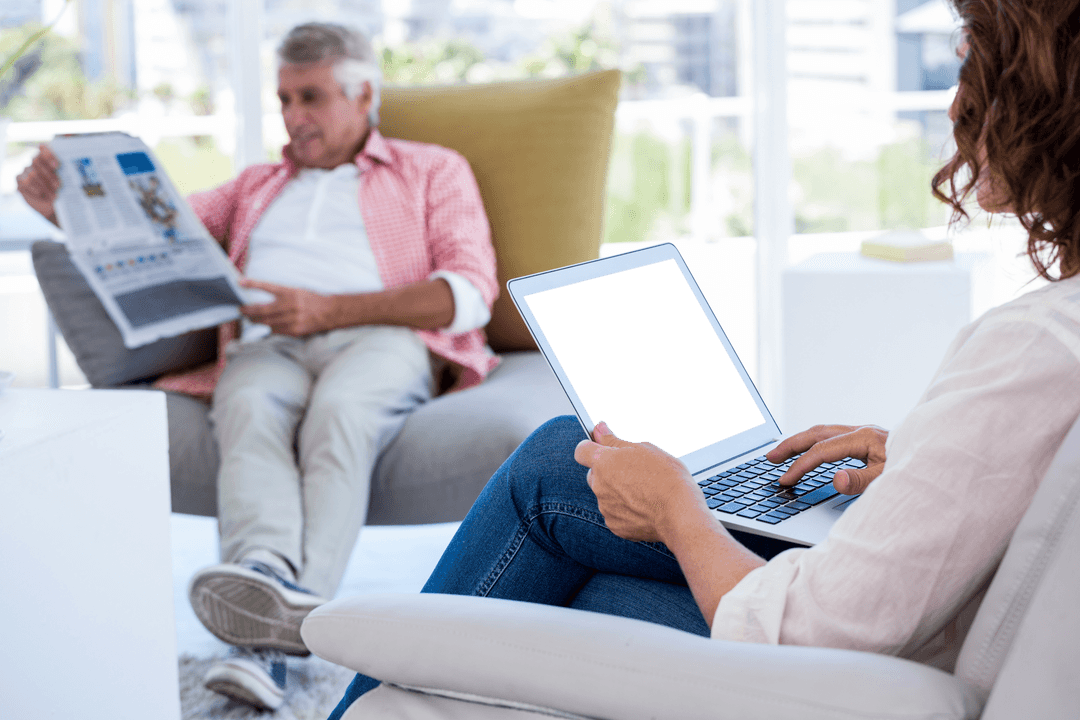 Transparent Background Showing Woman Using Laptop at Home