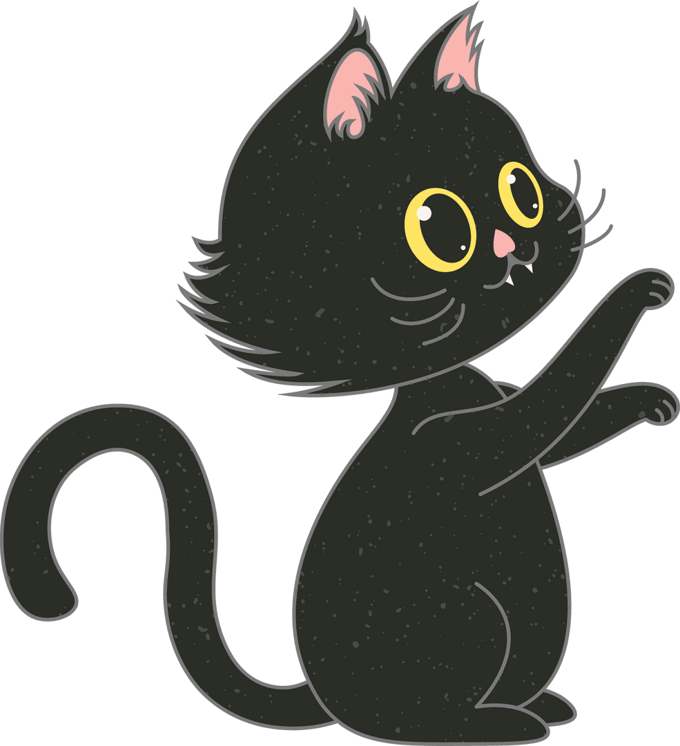 Whimsical Black Cat Character Design with Transparent Background