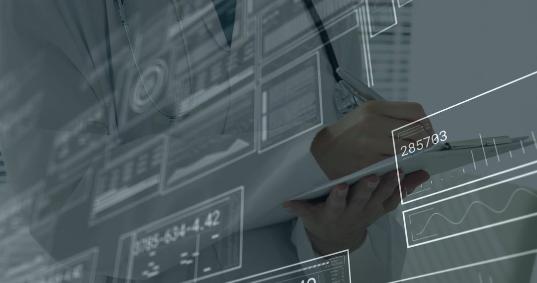 Female Physician Using Clipboard with Digital Charts Technology