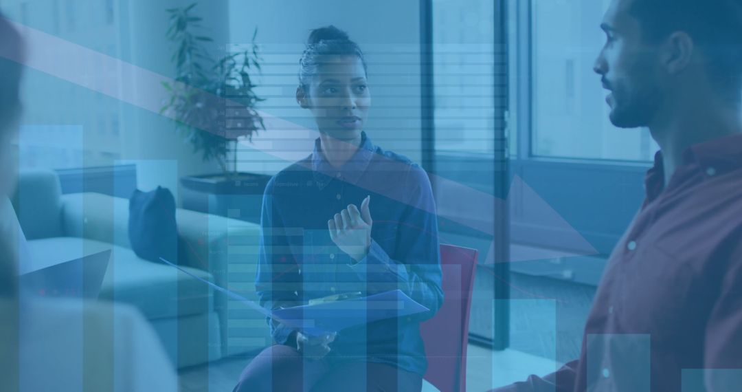 Financial Data Overlay Diverse Team in Modern Office