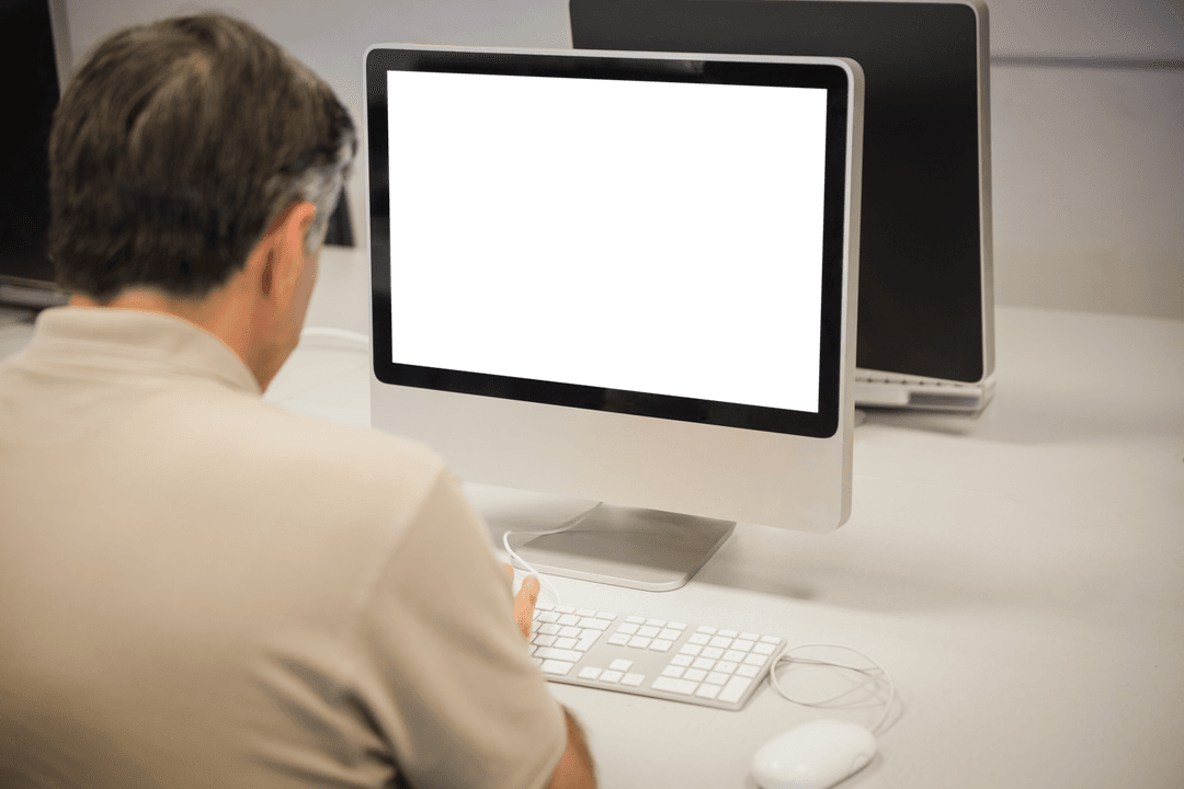 Rear View Business Professional with Transparent Computer Screen
