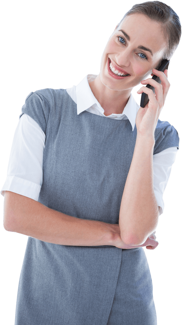 Smiling Businesswoman With Mobile Phone on Transparent Background