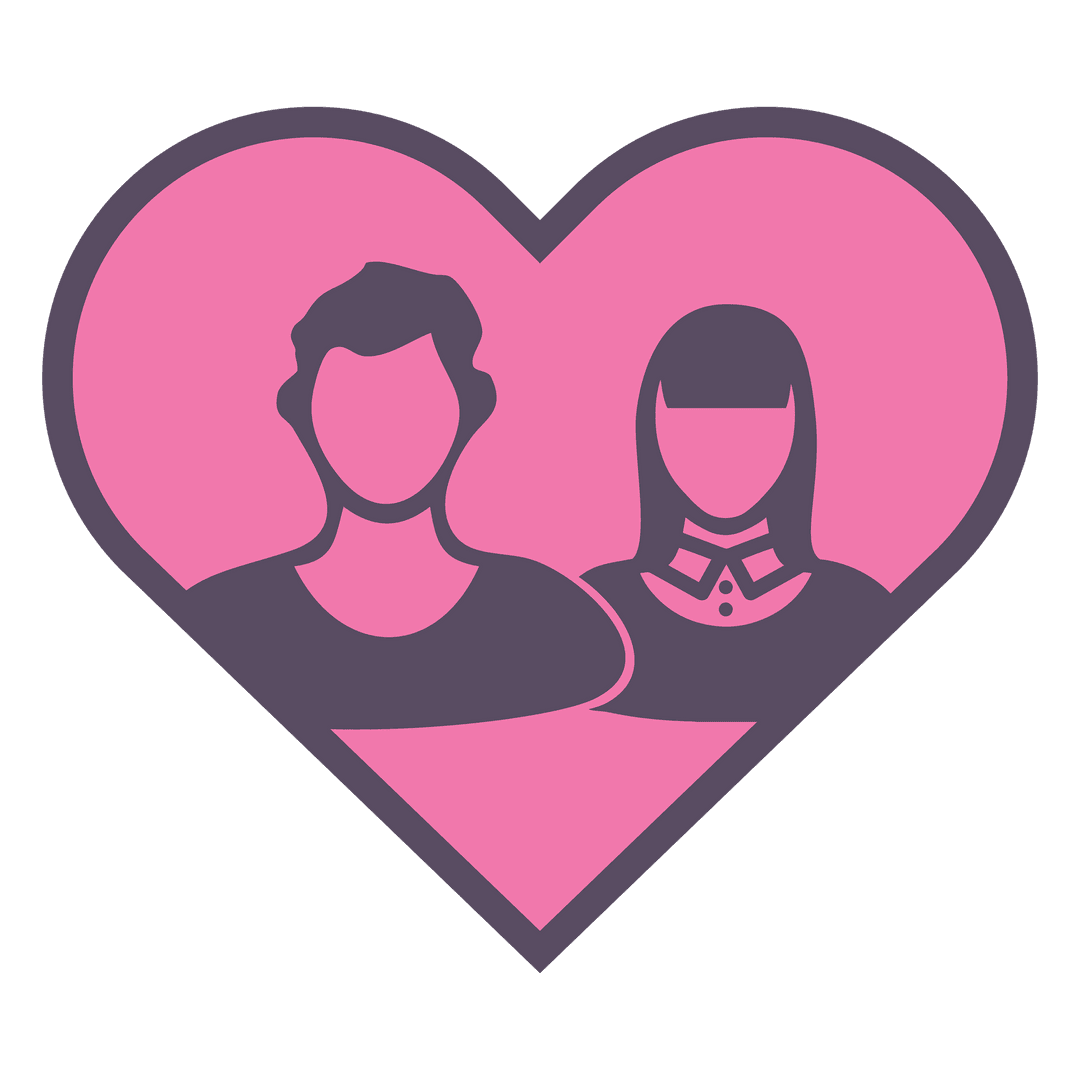 Pink Heart Icon with Couple Silhouette on Transparent Background