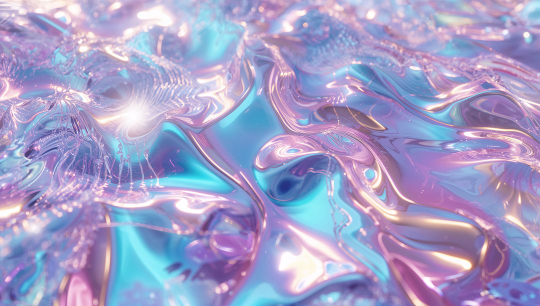 Flowing Iridescent Metallic Layers in Glowing Digital Abstract Scene
