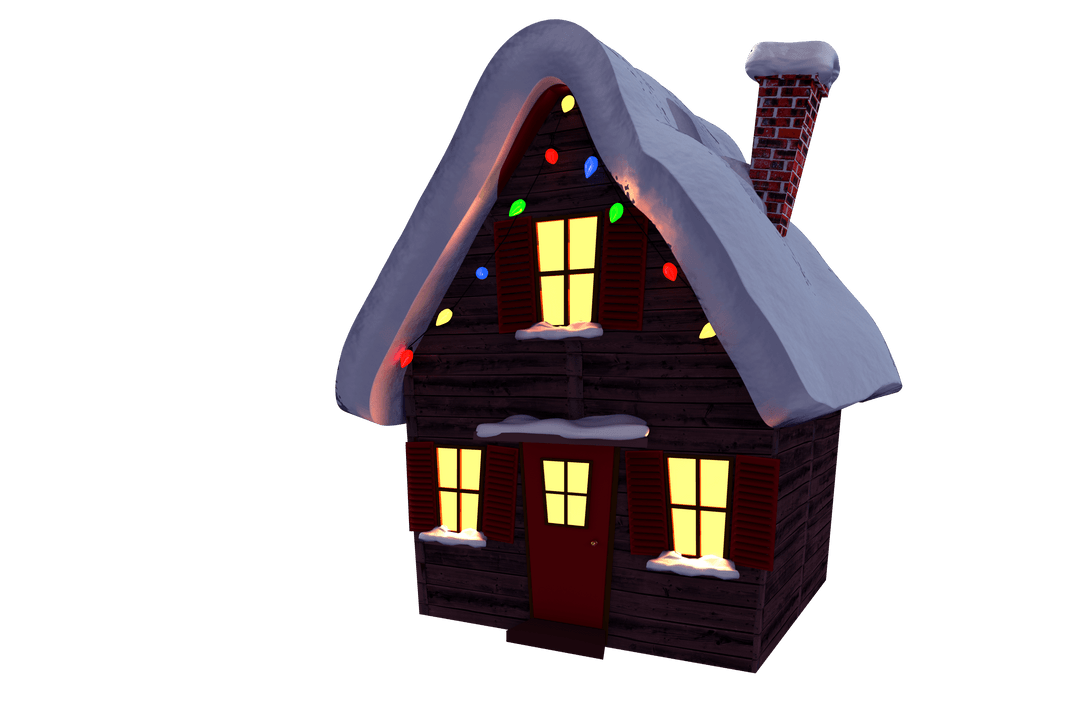 Snow-Covered Christmas Cottage with Transparent Background