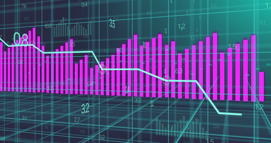 Abstract Data Visualization with Bar and Line Graphs on Network Grid - Free Images, Stock Photos and Pictures on Pikwizard.com
