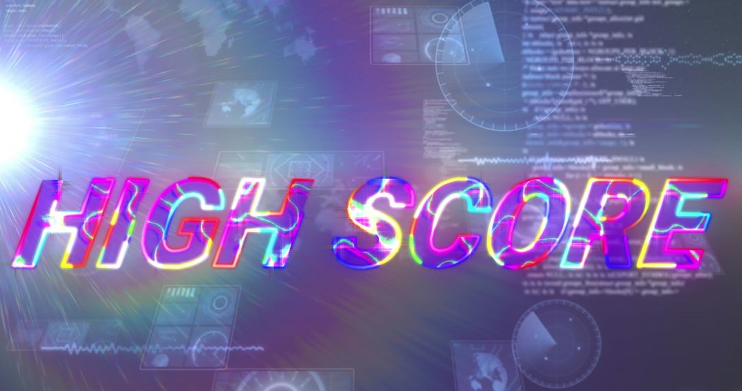 Vivid High Score Text with Digital Scanning Interface Background