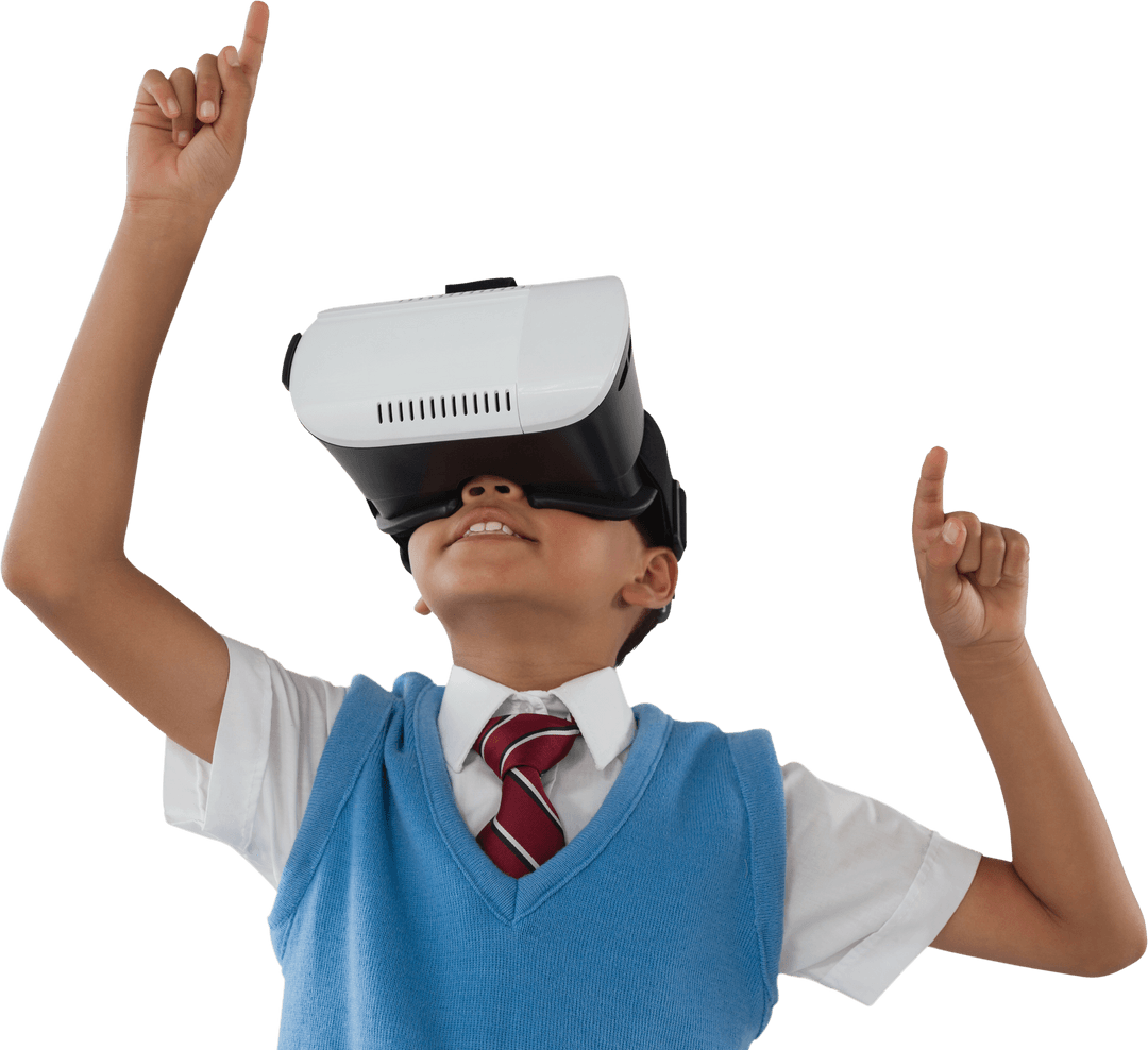 Joyful Schoolboy Exploring Virtual Reality in Classroom Concept