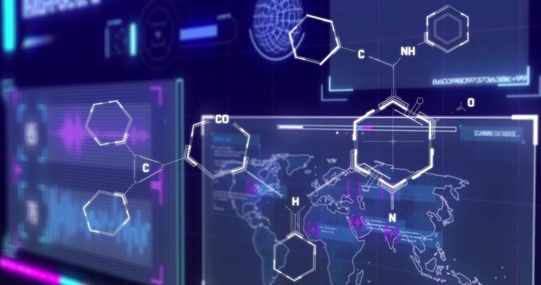 Chemical Formulas Overlaying Futuristic Digital Interface