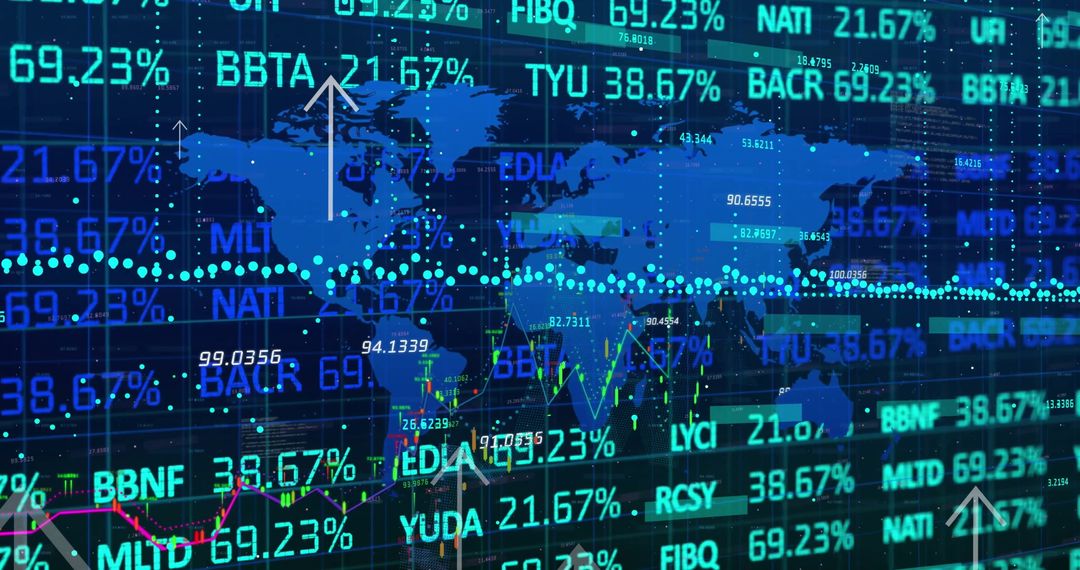 Global Financial Data Processing Overlay on World Map
