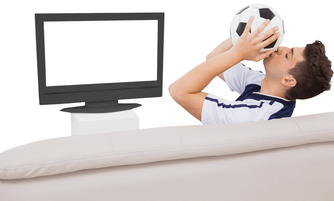 Transparent Football Fan Cheering with Soccer Ball by Television