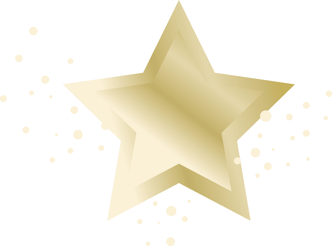 Gradient Gold Star with Small Floating Particles on Transparent Background