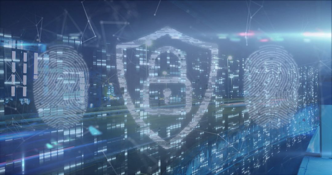 Holographic Cybersecurity Concept with Fingerprint Icons