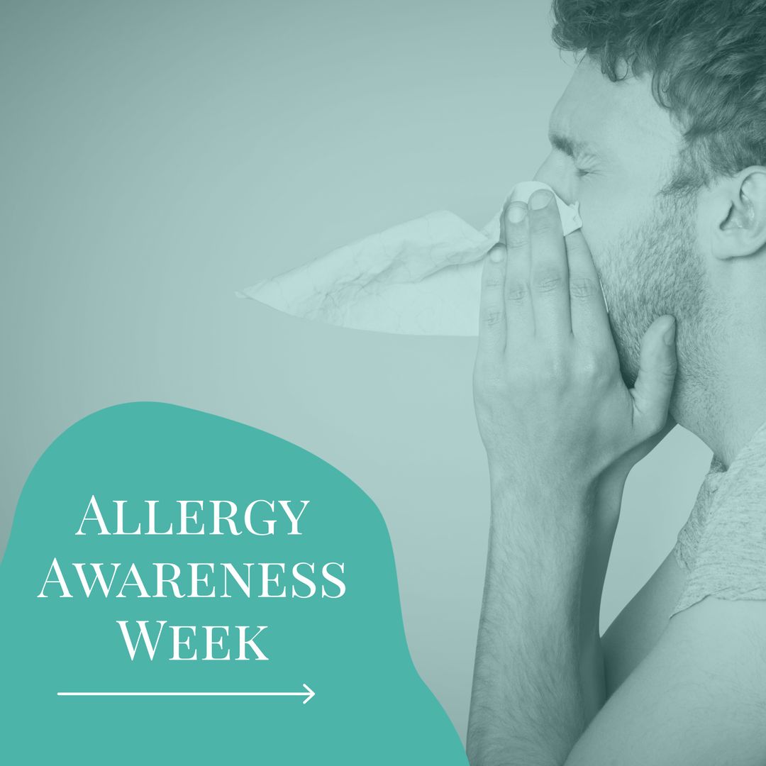 Allergy Awareness Week with Man Sneezing Display - Download Free Stock Templates Pikwizard.com