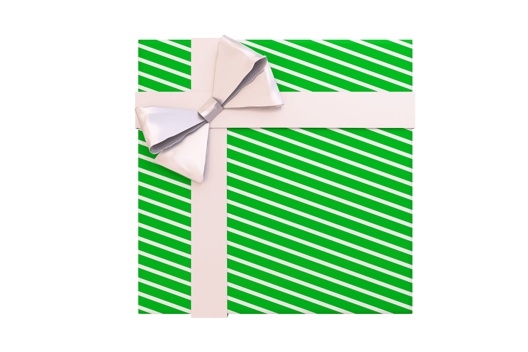 Green Striped Gift Box with Elegant Bow on a Transparent Background
