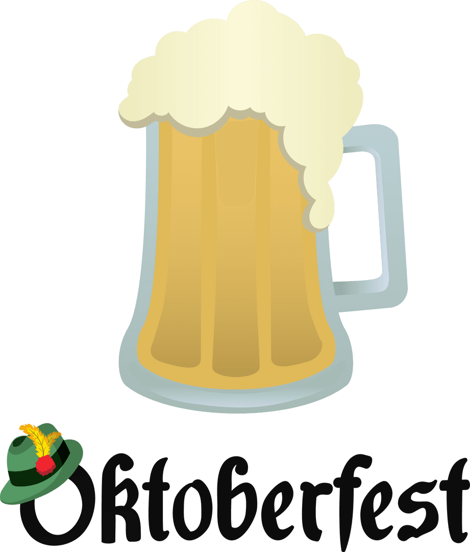 Oktoberfest Beer Icon with Text on Transparent Background
