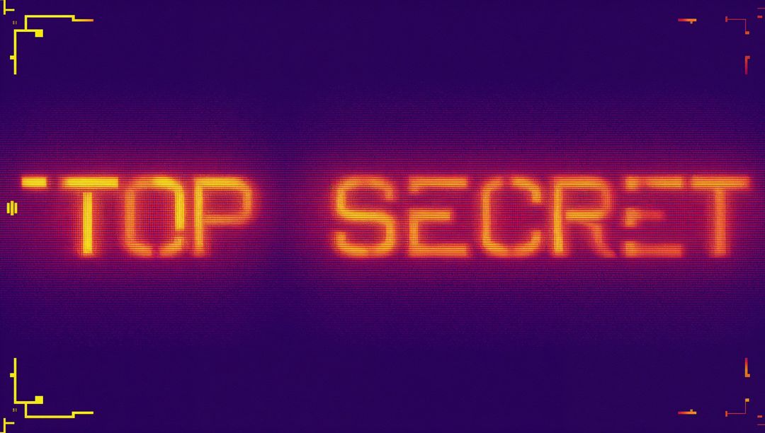 Glowing TOP SECRET HUD Display with Retro Scanlines and Purple Gradient