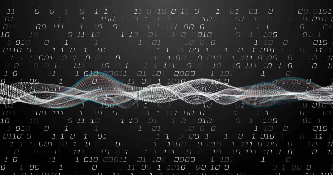 Binary Code with Digital Wave Pattern on Dark Background