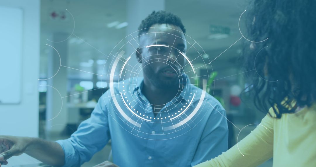 Business Collaboration Enhanced by Futuristic Interface Hologram