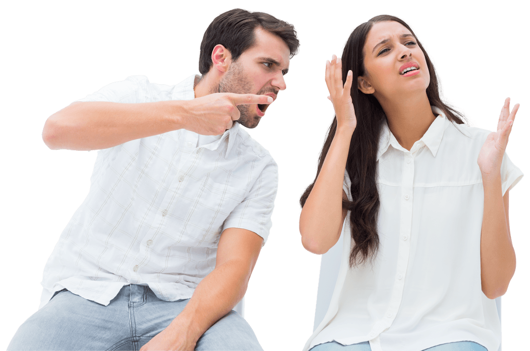 Transparent Couple Arguing Sitting on Chairs