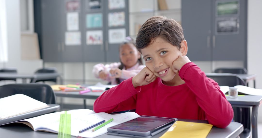Joyful Student Smiling in Bright Classroom Environment