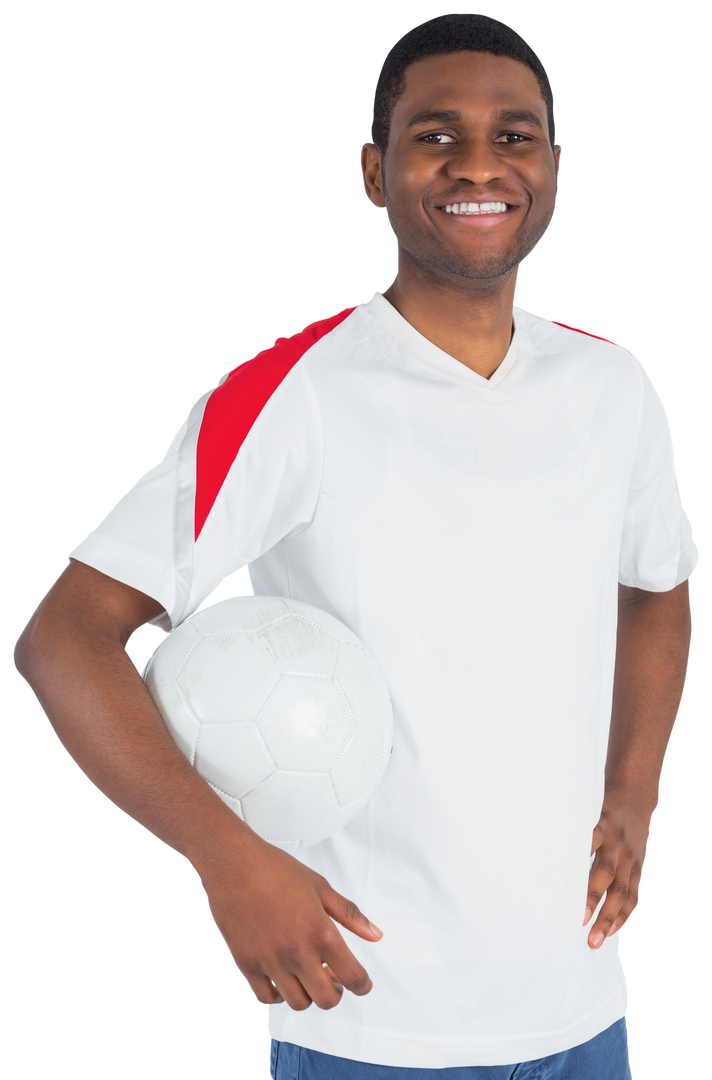 Smiling Football Enthusiast Holding Soccer Ball on Transparent Background - Download Free Stock Images Pikwizard.com