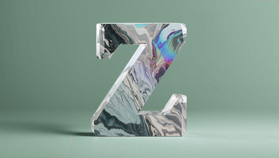 3D Marble-Pattern Z Sculpture on Sage Green Backdrop