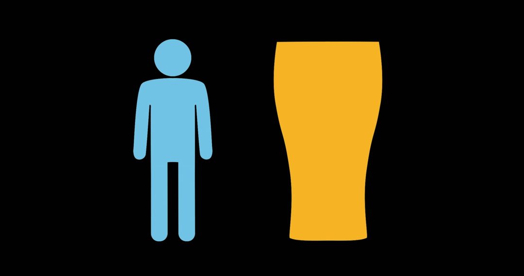 Simple Icon of Stick Figure and Yellow Glass on Black Background