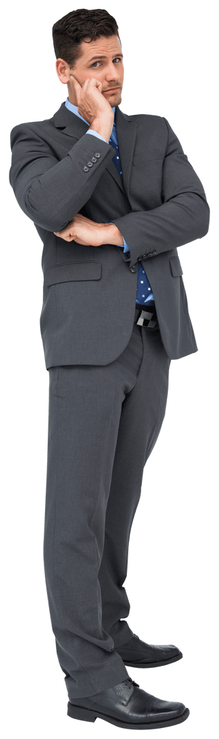 Worried Businessman Pondering Future Decisions on Transparent Background