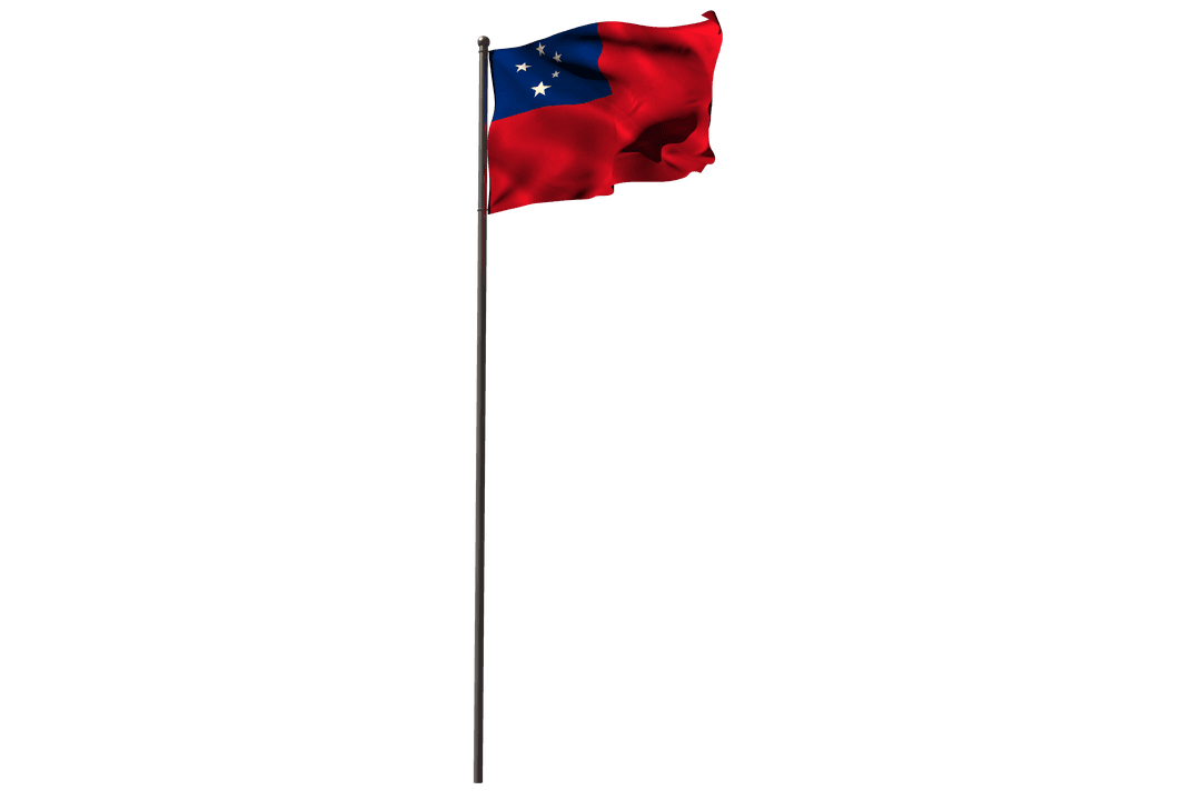 Samoan National Flag on Transparent Background Waving Gently