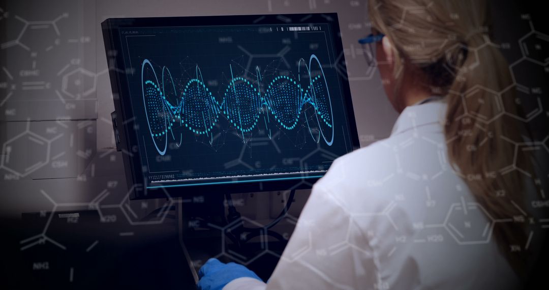 Scientist Analyzing Data on Digital Interface with Molecular Background - Free Images, Stock Photos and Pictures on Pikwizard.com