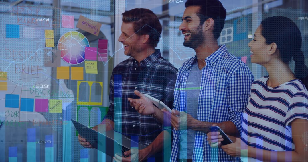 Creative Team Collaboration with Technology and Colorful Ideas