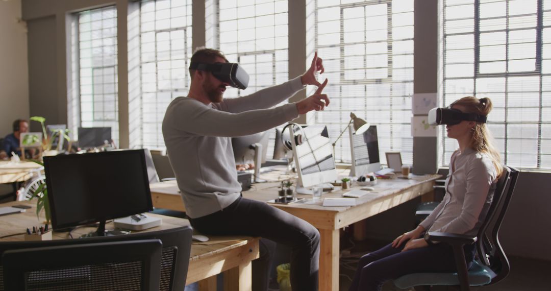 Coworkers Using VR Headsets in Modern Office - Free Images, Stock Photos and Pictures on Pikwizard.com