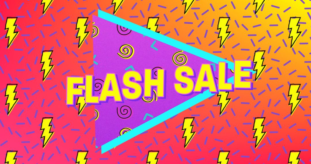 Vibrant Flash Sale Banner with Retro Patterns and Lightning Bolts