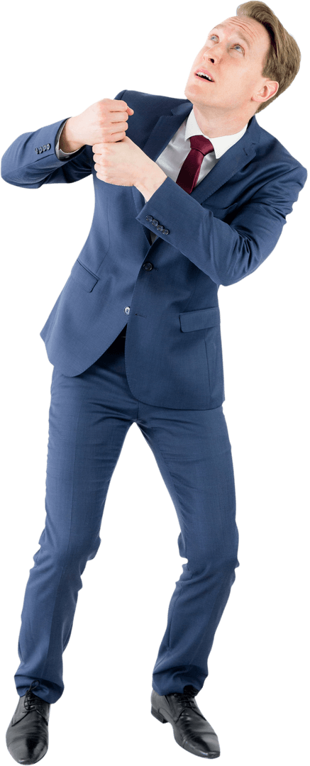Anxious Businessman Pulling Imaginary Rope Transparent Background