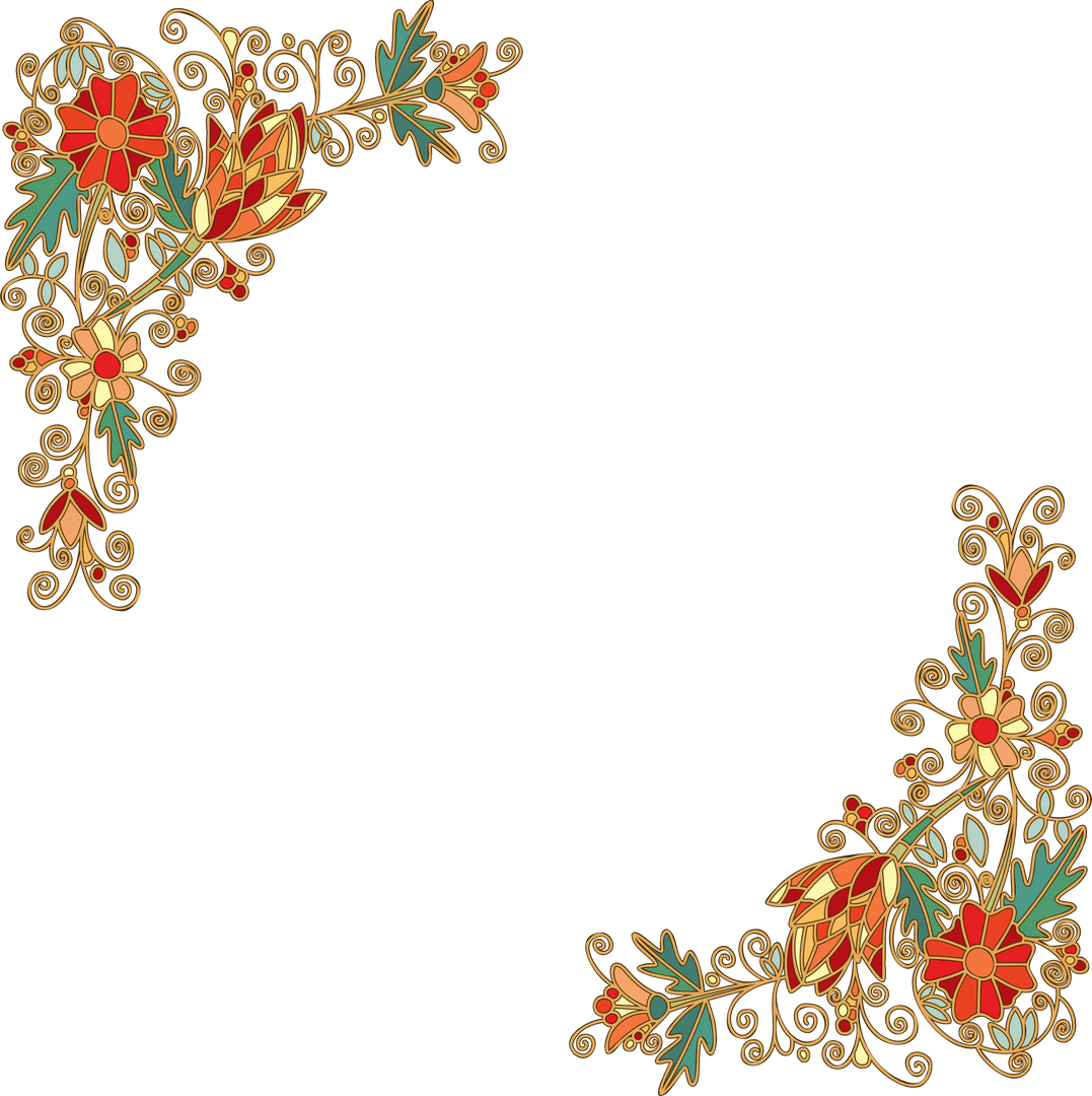 Intricate Floral Corners with Gold Detail on Transparent Background