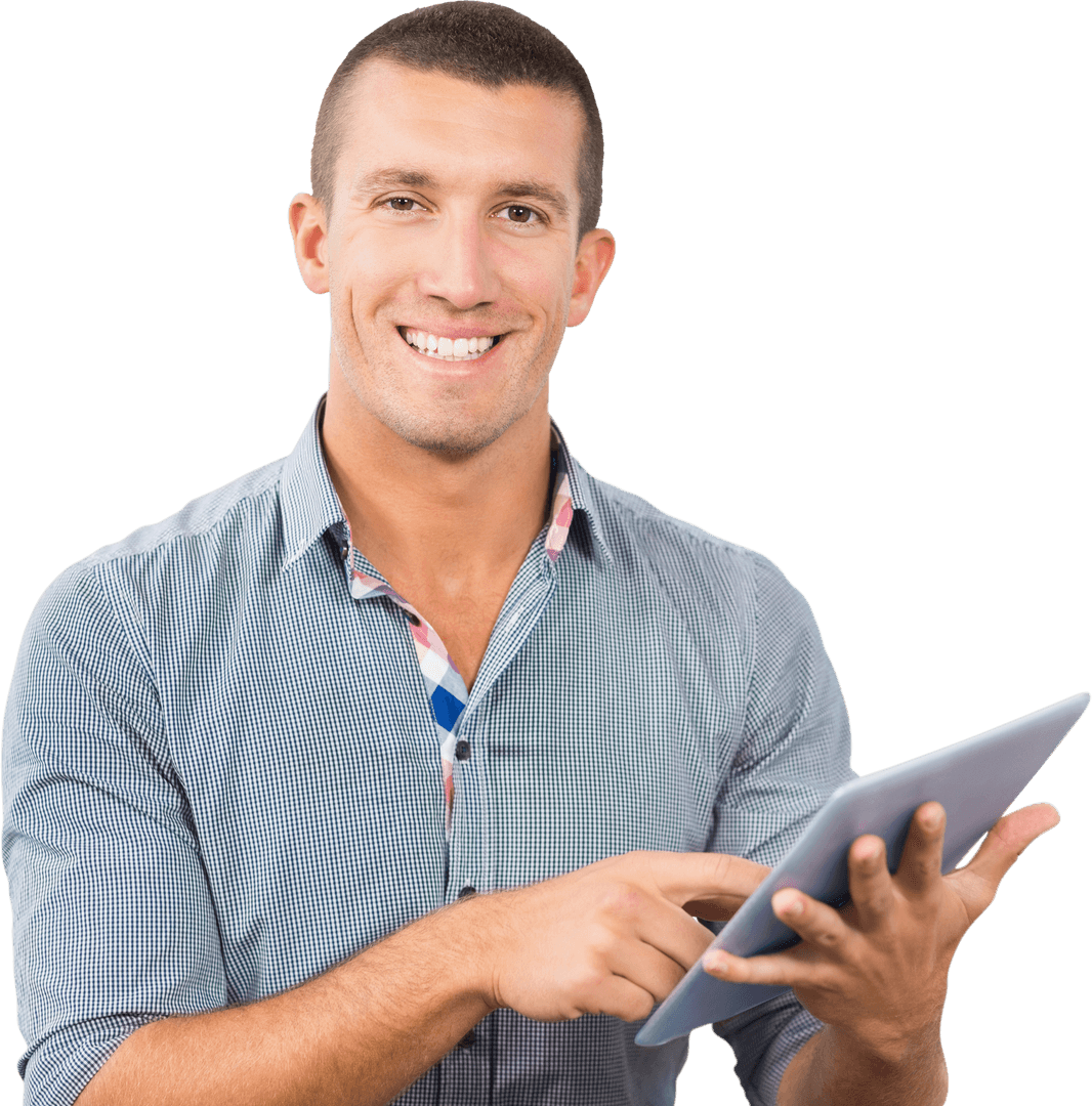 smiling businessman using tablet against transparent background - Download Free Stock Images Pikwizard.com