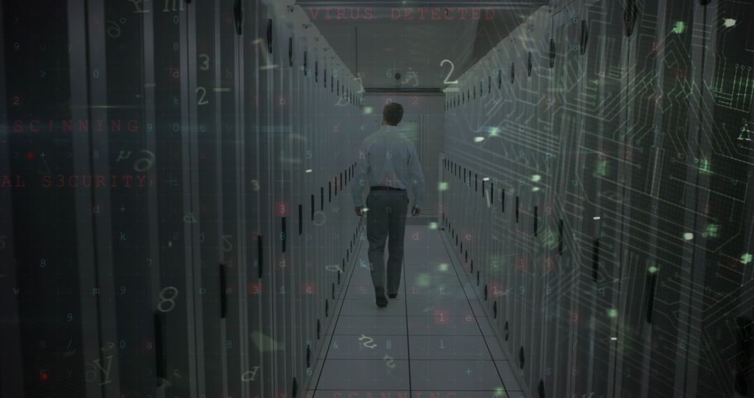 IT Technician Managing Security in Data Center Server Room