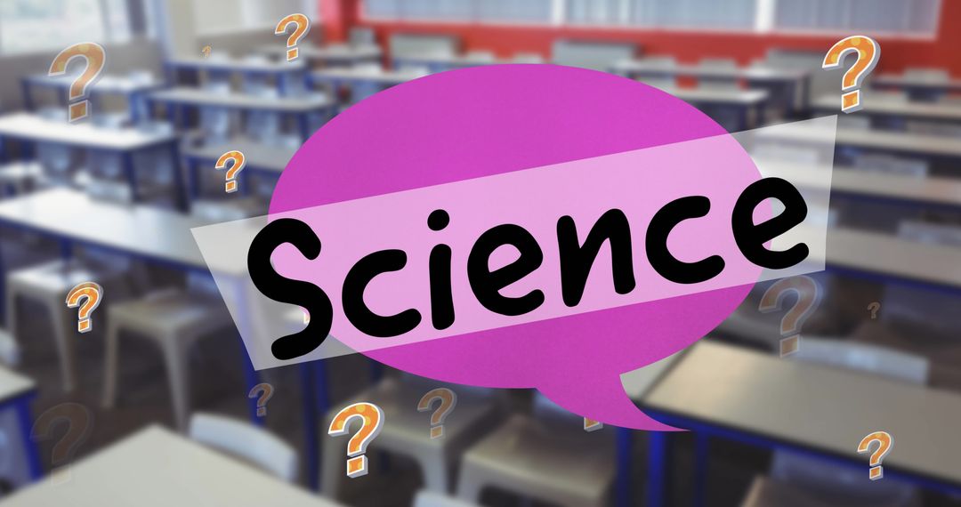 Science Concept with Question Marks in Empty Classroom