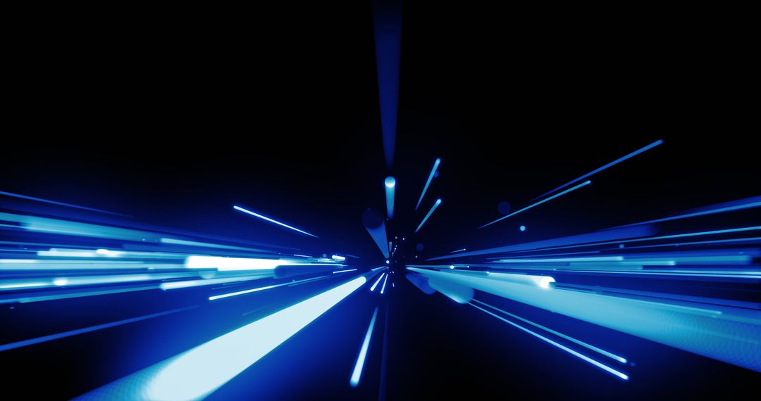 Dynamic Blue Light Trails on Black Background Symbolizing Fast Data Transfer