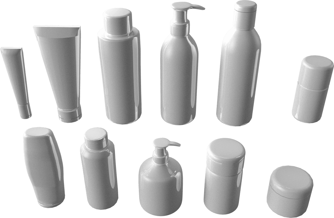 Collection of White Cosmetic Containers on Transparent Background