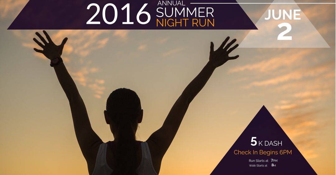 Summer Night Run Silhouette Reflecting Achievement and Health