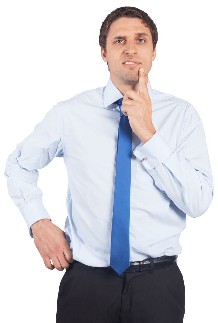 Transparent Businessman Thinking and Touching Chin