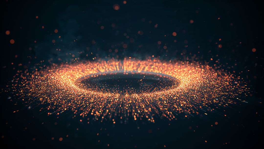 Glowing Abstract Ring of Orange-Gold Particles in Futuristic Void