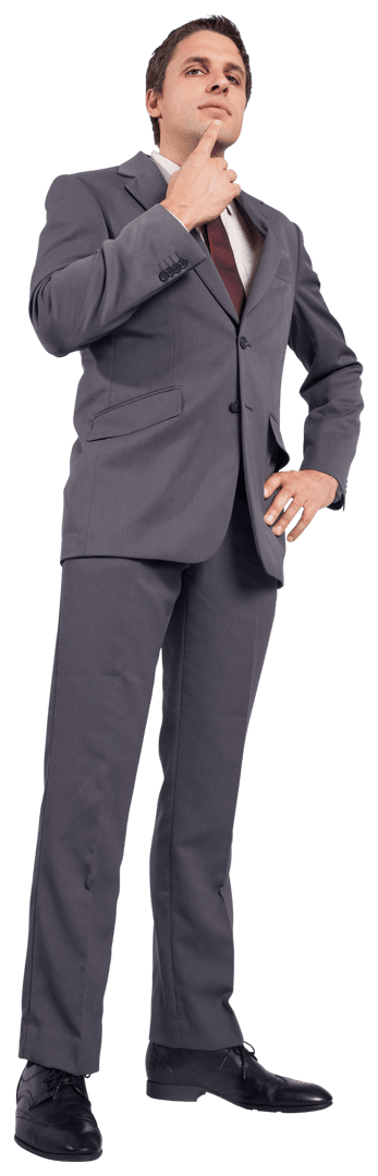 Thoughtful Businessman Posing in Suit on Transparent Background