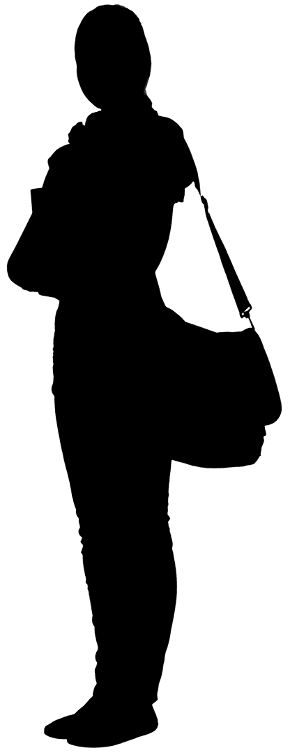 Silhouette of Woman with Bag on Transparent Background