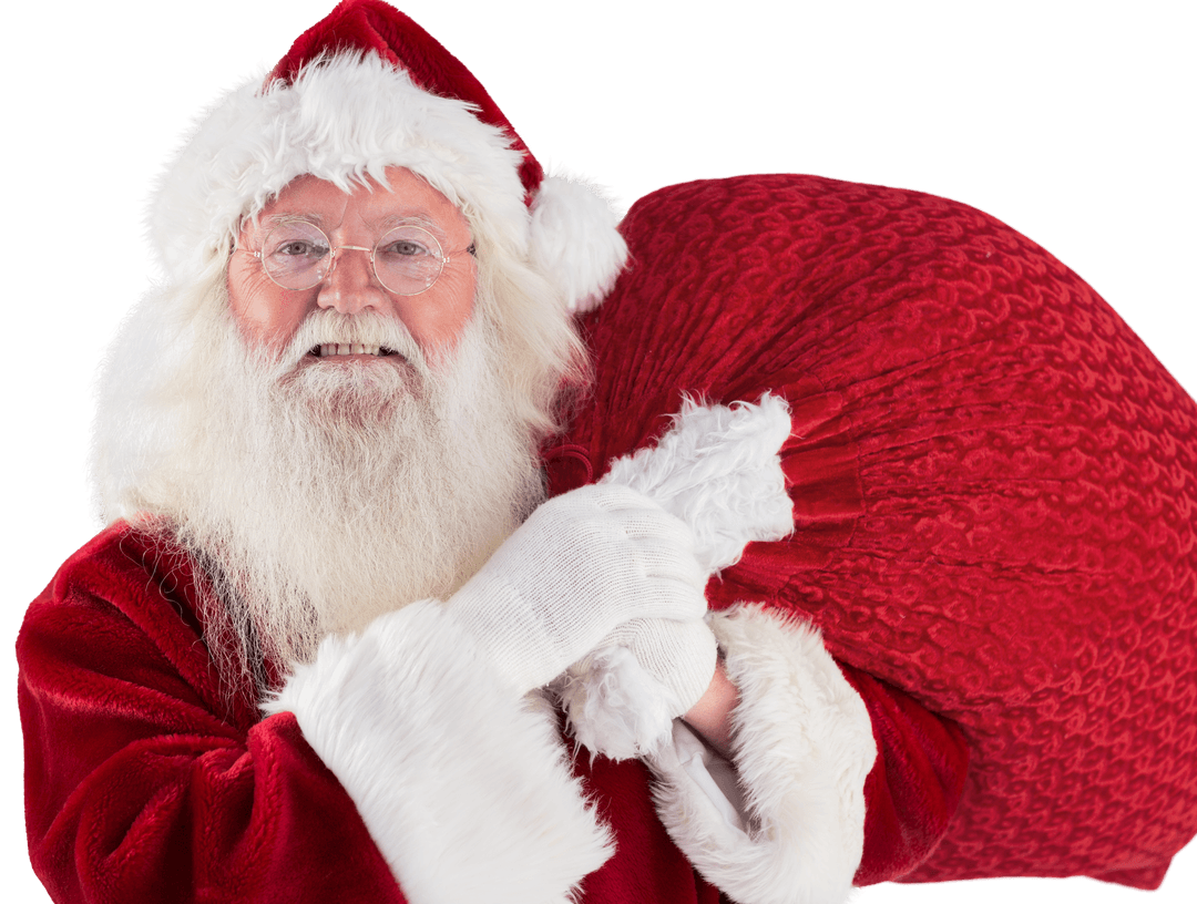 Jolly Transparent Santa Carrying Red Christmas Sack